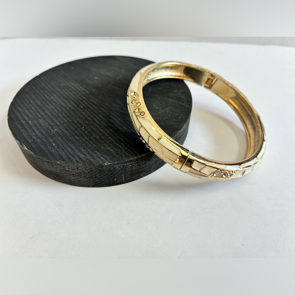 Gold and Cream Bangle Bracelet